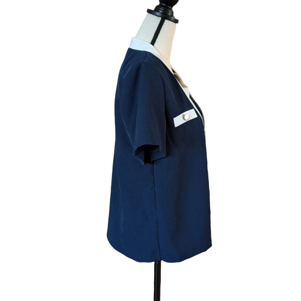 Vintage kathie lee collection Woman's Blouse Jacket Navy blue Padded Shoulder Sm - Picture 4 of 9